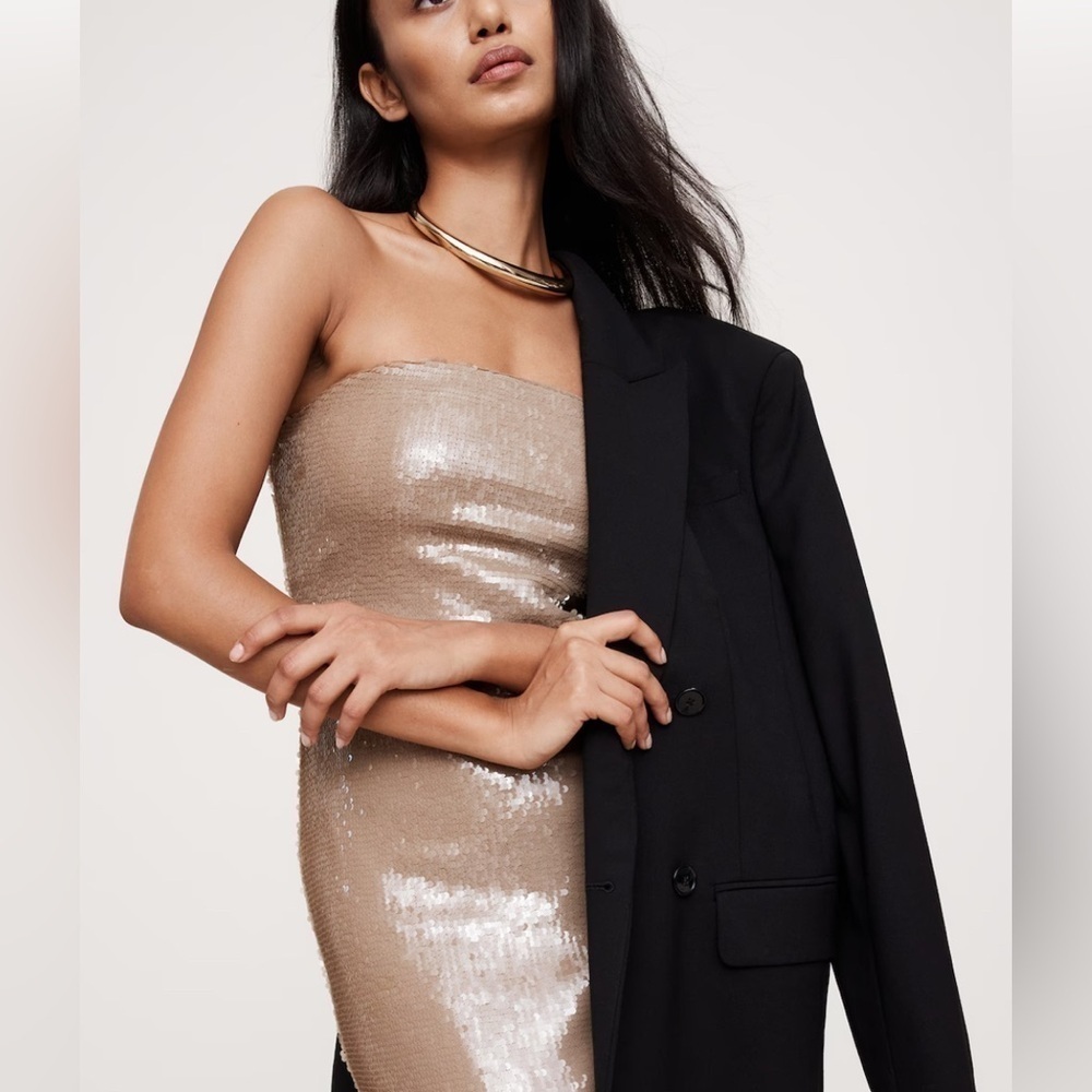 Banana Republic sequin strapless lined midi DRESS autumn wedding formal evening - Picture 6 of 12